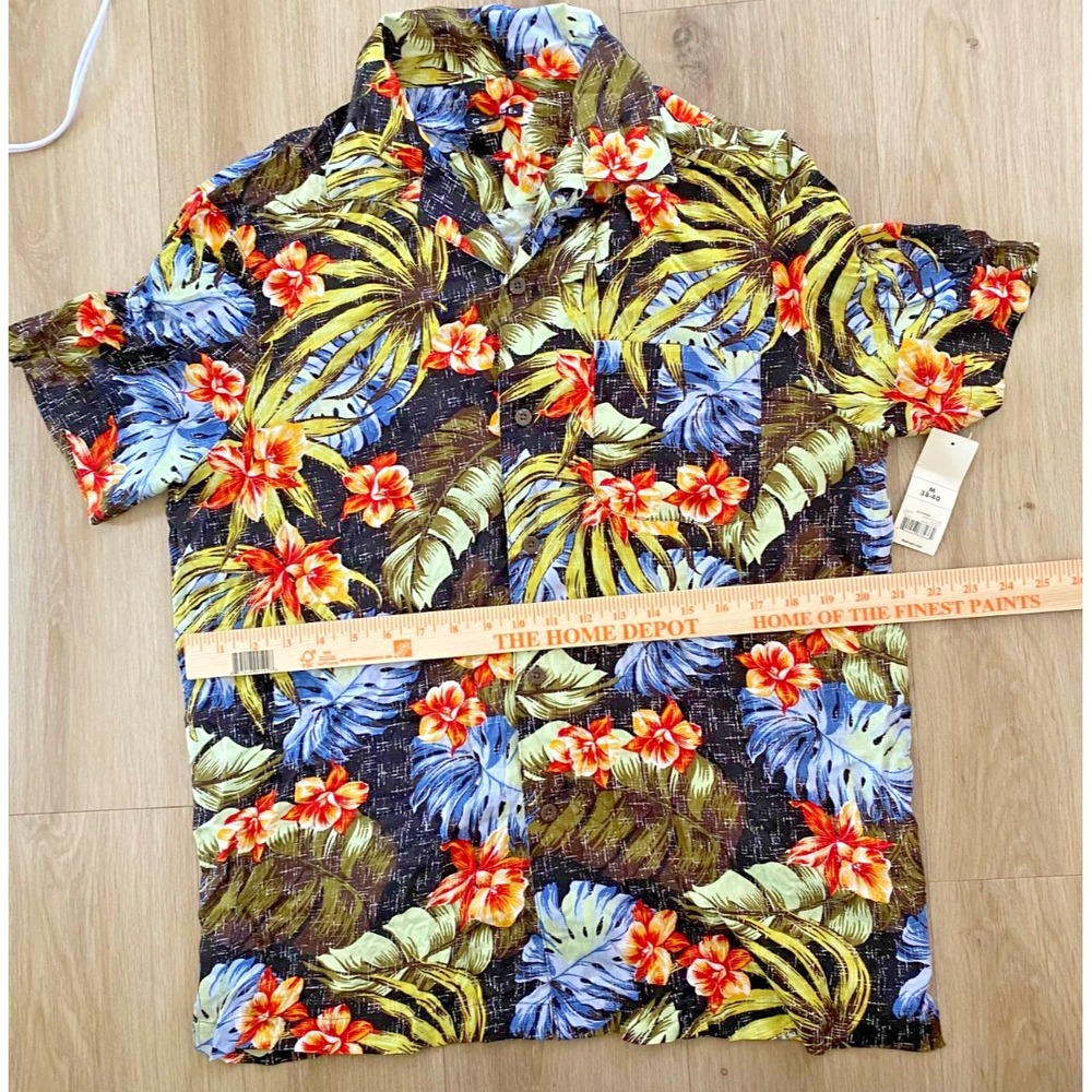 George Men’s M Hawaiian Shirt Tropical Floral Palm Leaf Aloha Button Up NWT